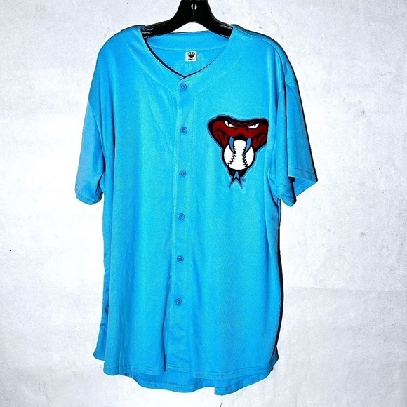 MLB Retro Diamondbacks Snake Teal Button Up Short Sleeve Baseball Jersey - Picture 1 of 5